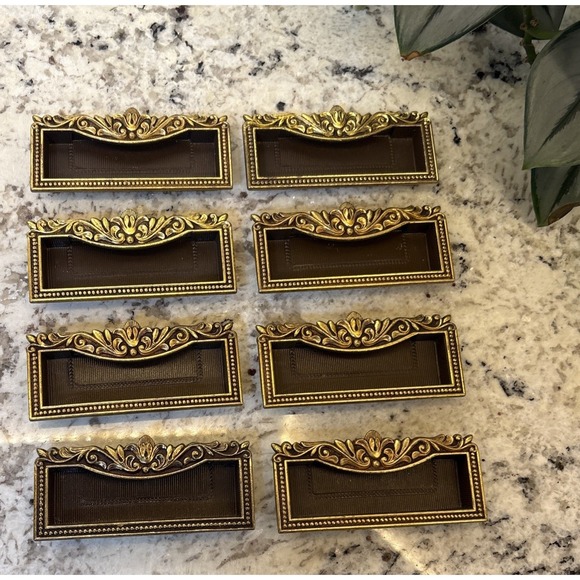 Other - 8 VTG Vcr Italy Brass Label Holder Drawer Pull French Provincial Rococo Hardware